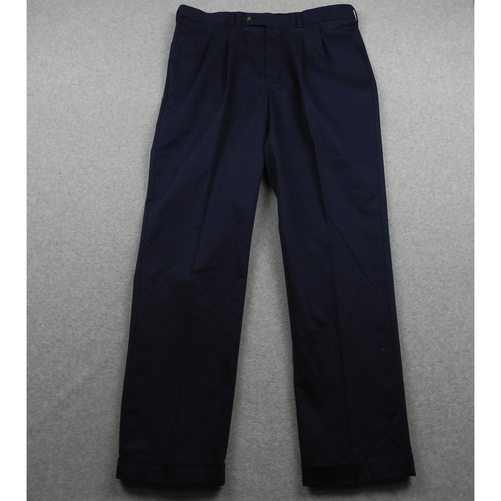 Roundtree & Yorke Pants Mens 36x32 Classic Fit Khaki Cuffed Pleated Navy Blue